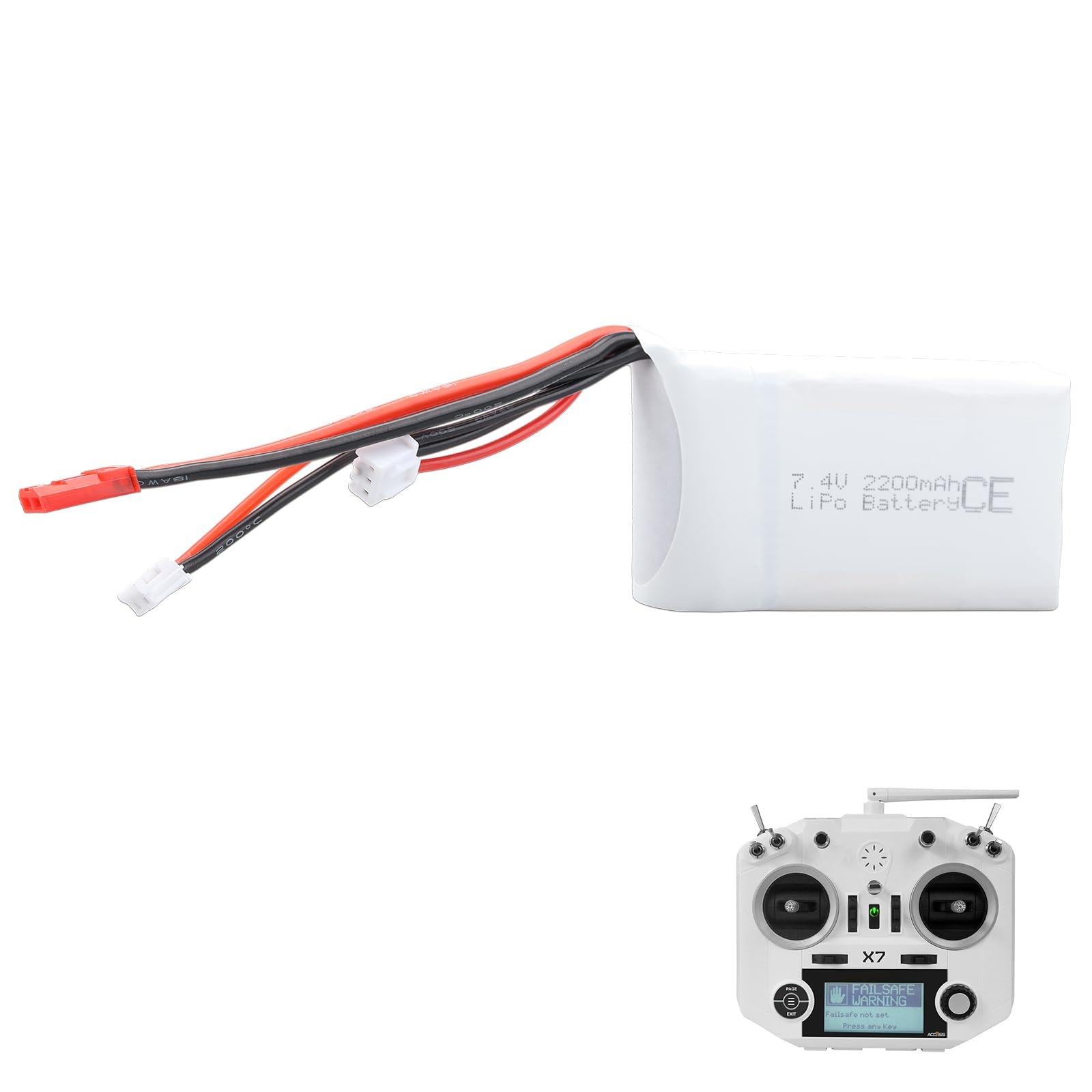 7.4V 2200mAh Lipo Battery Compatible with FrSky Taranis Q X7 Spektrum DX8 DX6 DX6E DX9, Replacement RC Transmitter Battery with JST JR Plug