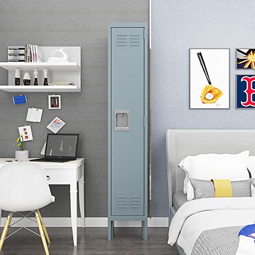 Image of Metal Locker for Home, Dressing Room, Gym, 65.98 inch Steel Storage Lockers for Employees, Lockable Locker Cabinet with 1 Door (Grey)