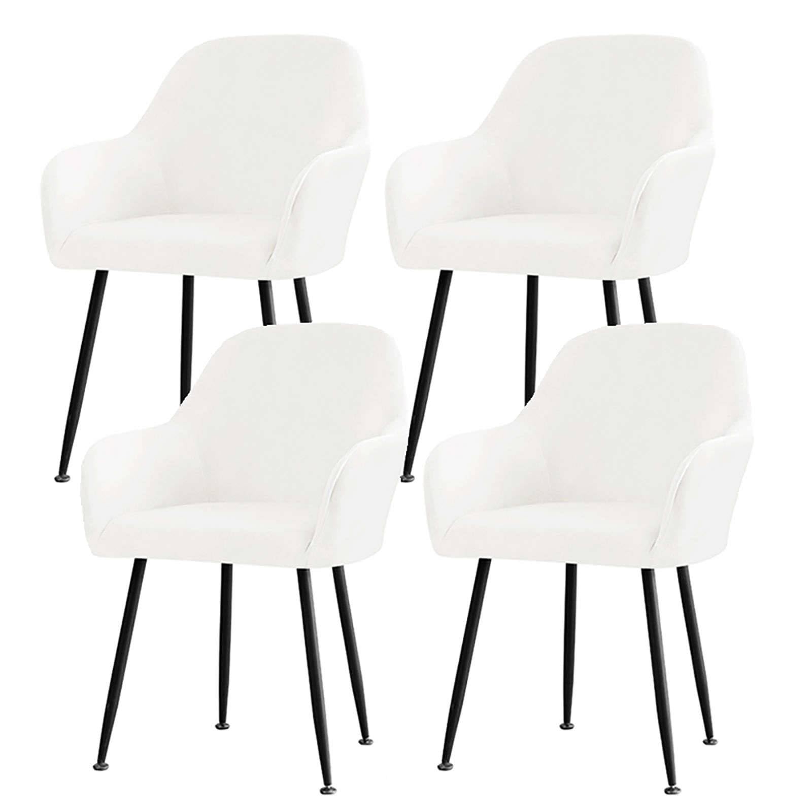 Housse de Chaise avec Accoudoirs en Velours-Blanc-Lot de 4 | Souple Extensible Couverture de Chaise avec Dossier Incurvé, Amovible Housse de Fauteuil de Salle à Manger Lavable