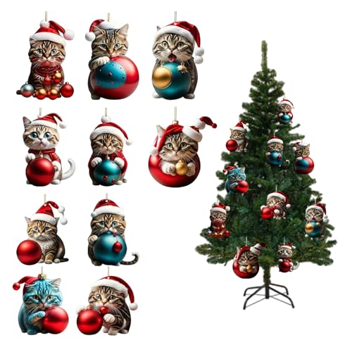 10 Stück Weihnachtsbaumschmuck Katze, Weihnachtskugeln Katze,...