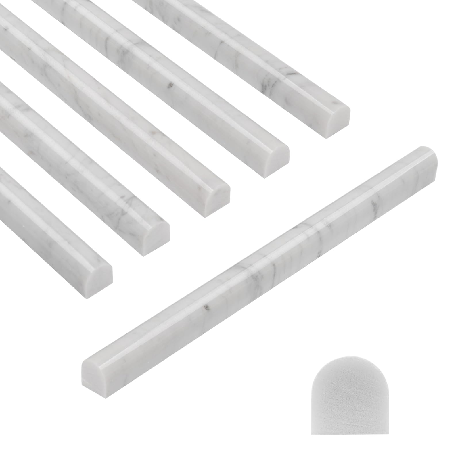 Adolif 15 Pcs Carrara White Marble Pencil Trim Liner, 3/4"X12" Bullnose Tile Edge Trim for Kitchen and Shower Wall, Polished