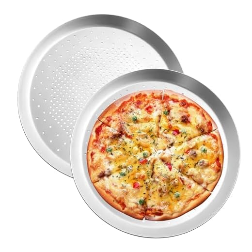 2 teglie per pizza, rotonda, Ø 29,5 cm, teglia da forno per pizza con fori, in lega di alluminio, rotonda, 1,5 cm di altezza, forata per pizze croccanti e frittelle sottili, argento