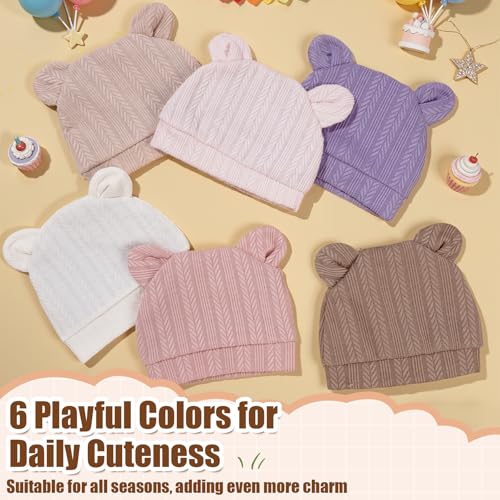 Innovoscape 6 Pcs Satin Lined Baby Newborn Hats Baby Bonnets Sleepy Hat Newborn Hat with Cute Bear Ears Soft Silk Satin Lined Hats Hospital Caps 0-6 Months Girls Boys