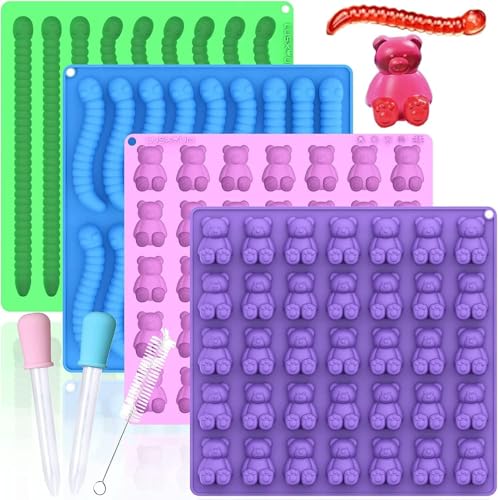Image of LUSHYUM 4PCS 5~14ML Gummy Bear & Worm Moulds Set, 100 Total Cavities