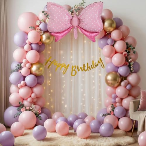 Image of SpecialYou Bow Theme Happy Birthday Decoration Kit for Girls- 55Pcs with Pink & Purple Balloons for Birthday Decor Items, Foil Balloon Decoration Kit, Birthday Backdrop for Decorations