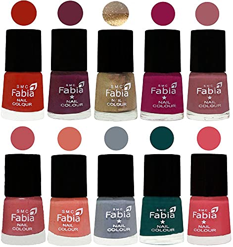 Image of SMC Fabia ALL IN ONE (PACK OF 10), Long Lasting Glossy Nail Polish, 6 ml Each, All Vibrant Colours,01867