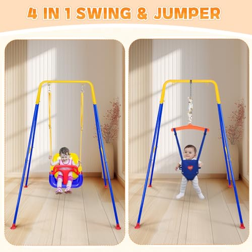 Image of 4-in-1 Toddler Swing Set & Baby Jumper and Bouncer for Toddlers | Foldable Baby Swing Stand for Outdoor /Indoor Play, Easy to Assemble and Store for Ages 6 Months to 10 Years Old
