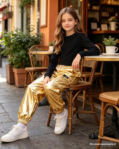 Image of Betusline Girls 2 Piece Summer Outfits,Kids Casual Short Sleeve Crop Top & Cargo Jogger Pants Sets,4T-14Y