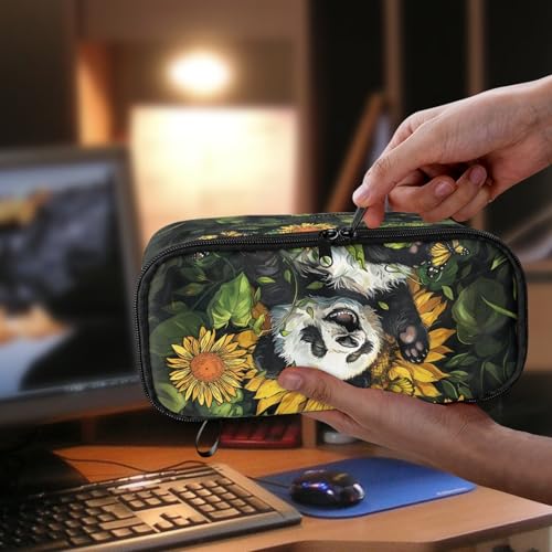 Image of Cute Panda Kids Pencil Pouch Large Capacity,Sunflower Pencil Case for Girls Boys Adorable Pencil Bag for Preschool Children Personalized Pencil Box for Students Teens School Supplies