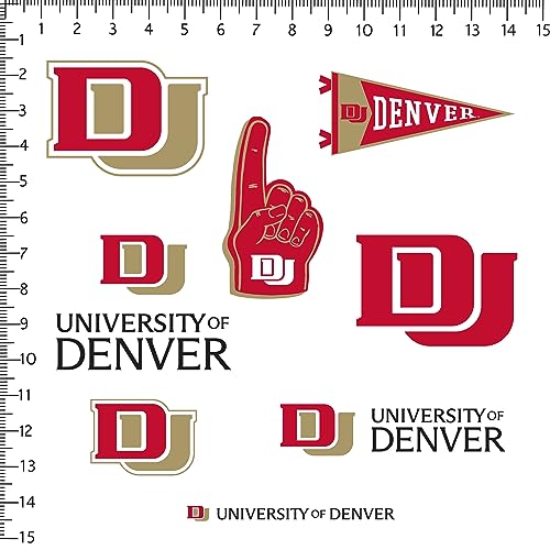 Image of University of Denver 8ct Vinyl Large Deluxe Stickers Variety Pack - Laptop, Water Bottle, Scrapbooking, Tablet, Skateboard, Indoor /Outdoor - Set of 8