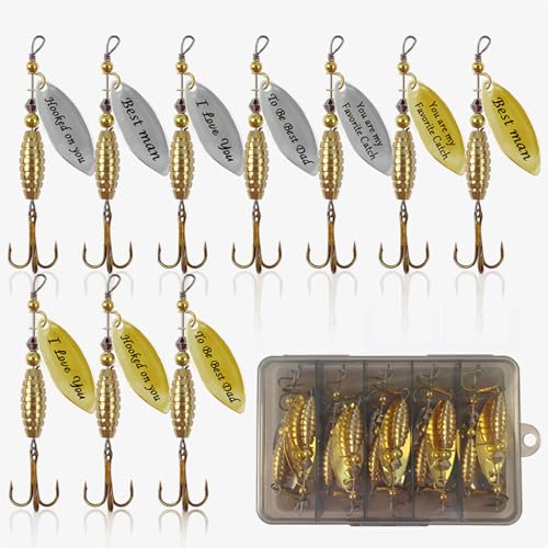 SANTUO 10pcs Fishing Lures Trout Spinners Kit with Hook Artificial Bait for Effective Trout And Bass Spinners Baits Tackle for Freshwater Saltwater Fishing Gold Tone 6# Hooks Gift for Father