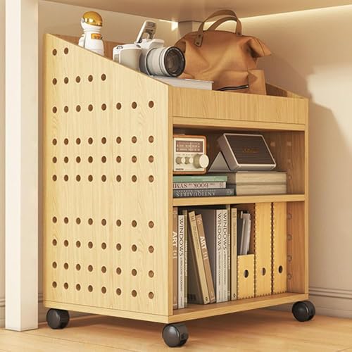 Multi-Layer Rolling Book Cart with Wheels, Mobile Under Desk Bookshelf, Versatile Slide-Out Utility Cart for Home, Office &amp; School (15.75x11.81x21.26in, Wood Finish)
