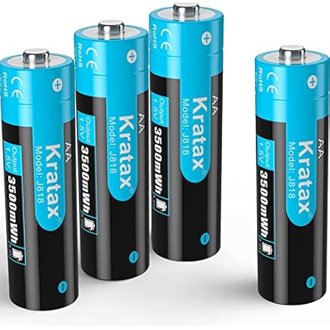 Kratax 1.5V Lithium Batteries AA Rechargeable-Full Recharged 4-Pack,Ultimate 3500mWh High Capacity Long-Lasting(Double A),Up to 1600x Cycles,Constant Output,Fits for Blink Camera,VR Controller Cover