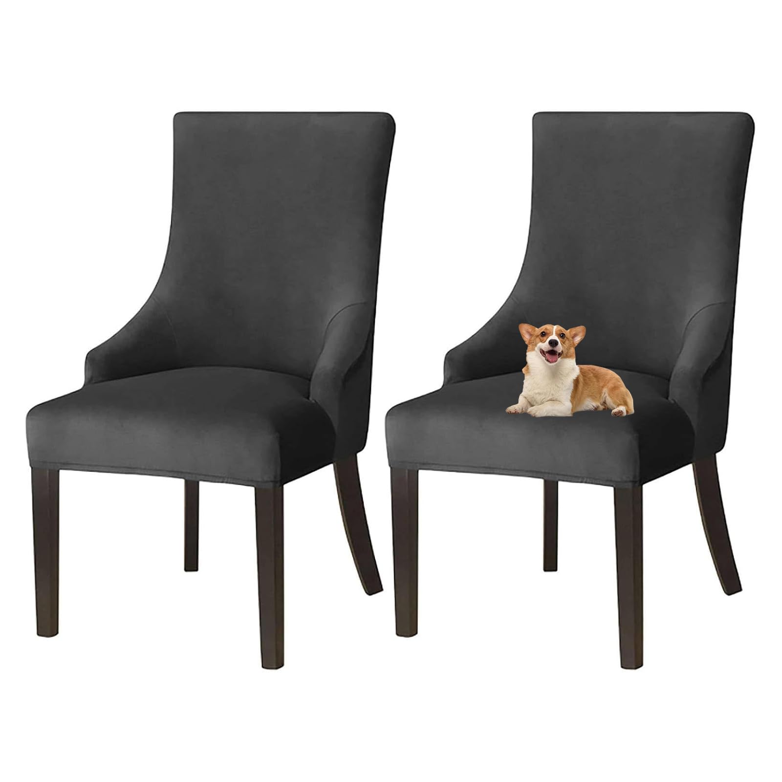 GUYIRT Velvet Wingback Dining Chair Covers Wingback Side Chair Cover Slipcover Sloping Armchair Cover with Elastic Bottom for Kitchen Banquet (black,set of 2)