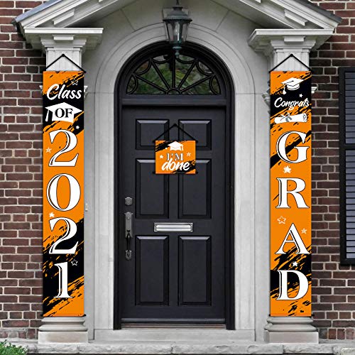 3 Pieces 2021 Graduation Banner Decorations, Class of 2021 Congrats Grad Porch Sign Hanging Banner Door Sign Welcome Decor Photo Props for College, High School Graduation Party Decorations (Orange)