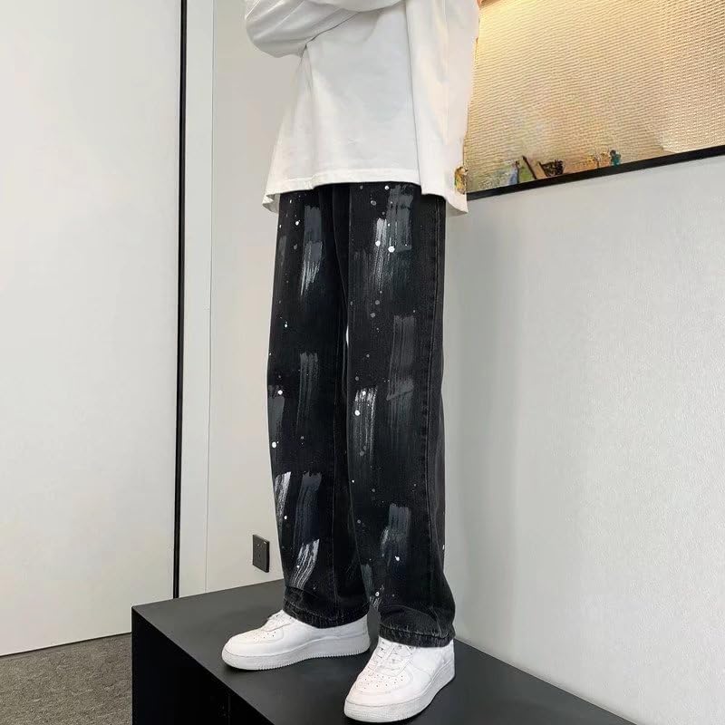 Mens Casual Jeans Y2k Trend Wide Leg Loose Fit Skateboard Printed Denim Pants for Men Hip Hop Streetwear2