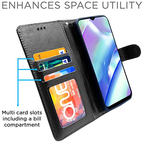 Image of Pikkme Realme C33 Flip Case Leather Finish | Inside TPU with Card Pockets | Wallet Stand and Shock Proof | Magnetic Closing | Complete Protection Flip Cover (Black)