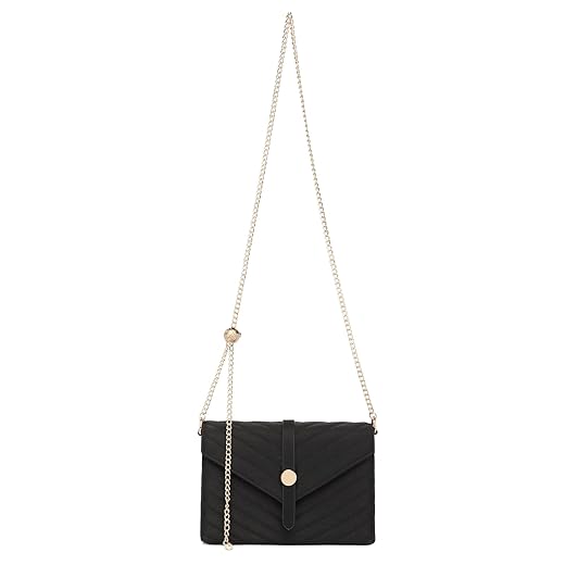 Miss Lulu Damen Clutch Hochzeit Tasche Abend Crossbody Tasche Handtasche PU Leder mit Verstellbarer Kette klein (Schwarz)