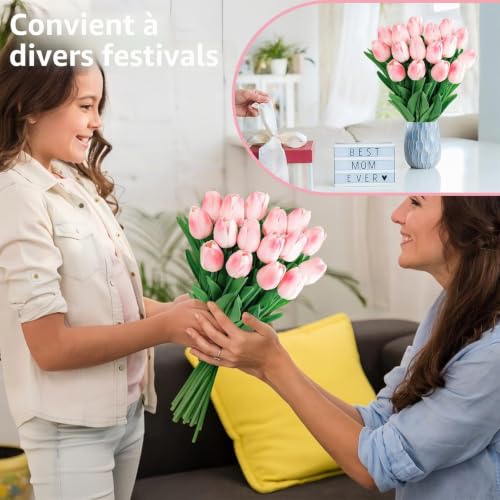 GIUSOBG 15 PCS Tulipes Artificielles Latex 34cm Rose Tulipe Artificielle – vue 7