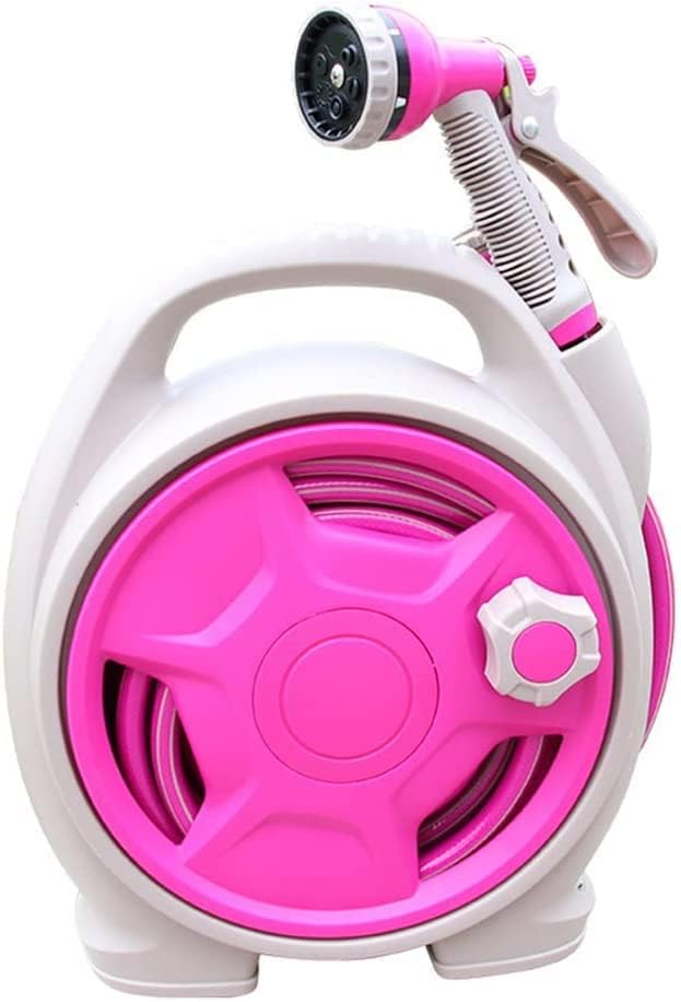 Retractable Garden Hose Reel,Simple Home 45 FT Portable Hose Reel with 6 Pattern Spray Nozzle for Garden Watering,Car Washing(Pink)