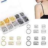 360 PCS Metal 3 Styles Bra Strap Clips Hooks for Sewing Swimsuit Lingerie Bra Hooks Replacement Strap Adjuster Bathing Suit Clips Clasp Adjustment Slider (Gold Silver and Black)
