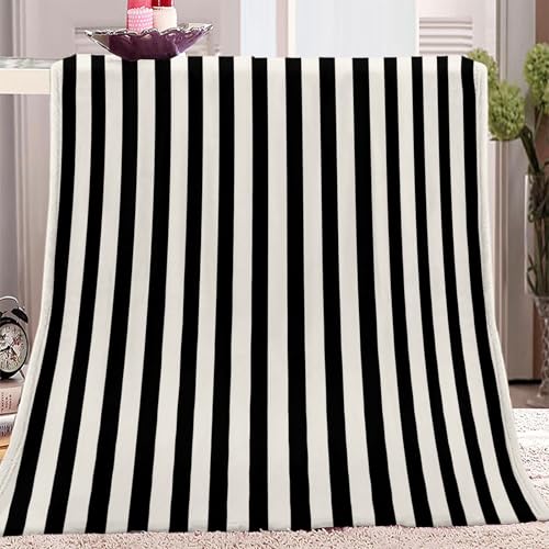 Generic Couverture Plaid Rayures Verticales Noires Et Blanches Géométriques Noir Et Blanc, Plaid Polaire, Flanelle Douce Et Chaude, 70x100 cm