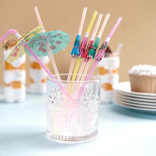 50 pitillos multicolor con sombrilla para fiesta miniatura 1