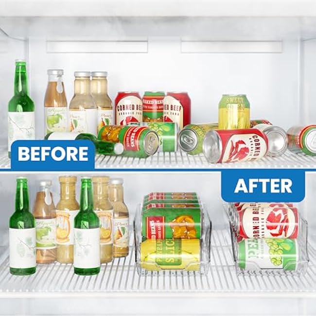KICHLY Pack of 4 Can Organizer for Pantry - Soda Can Organizer for Refrigerator - Can Storage Organizer Pantry, Fridge & Freezer Organizers and Storage (Clear)