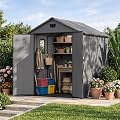 Devoko 6X6 FT Plastic Outdoor Storage Shed with Floor, Dark Gray