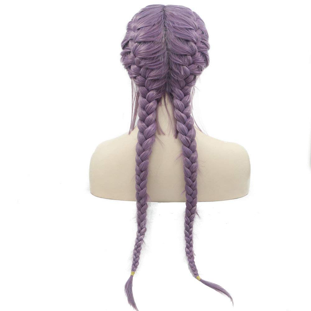 YinuozhogntianPurple Braided Wigs with Baby Hair High Temperature Fiber Synthetic Lace Front Wigs for Women Female Lilac Lavender Natural 2x Twist Double Braids Drag Queen Wigs