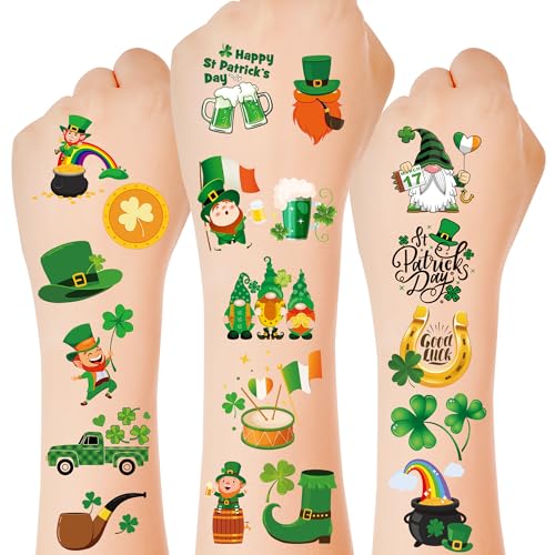 100 PCS St Patricks Day Tattoos, Irish Themed St Patricks Day Accessories with Green Clover, St Patricks Day Temporary Tattoos for St Patricks Day Party Favors Decorations Parade