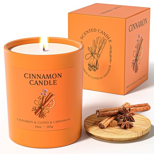 NORVENCE Cinnamon Candles Gifts for Women Scented Candle Gifts Set for Her 283g Soy Candles with Bamboo Lid Birthday Gifts for Women and Men Hand-Poured Candle for Relaxation Home Decor