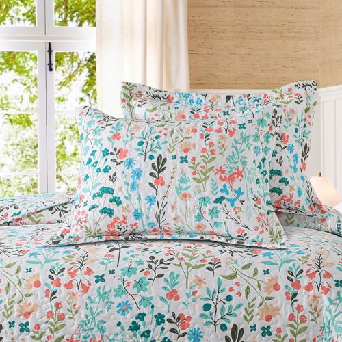 BEDIFANY King Size Quilt Bedding Set - Cotton Filling Lightweight Reversible Bedspread with Botanical Floral Pattern, Farmhouse Bed Coverlet for All Seasons, 3-Piece Set (98x106 Inches)
