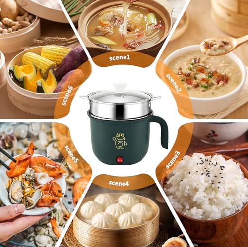 Mini cuisinière électrique avec cuiseur à vapeur de 1,5 L, cuisinière électrique portable, mini poêle électrique, pot chaud électrique pour maison, bureau, dortoir – Image 5