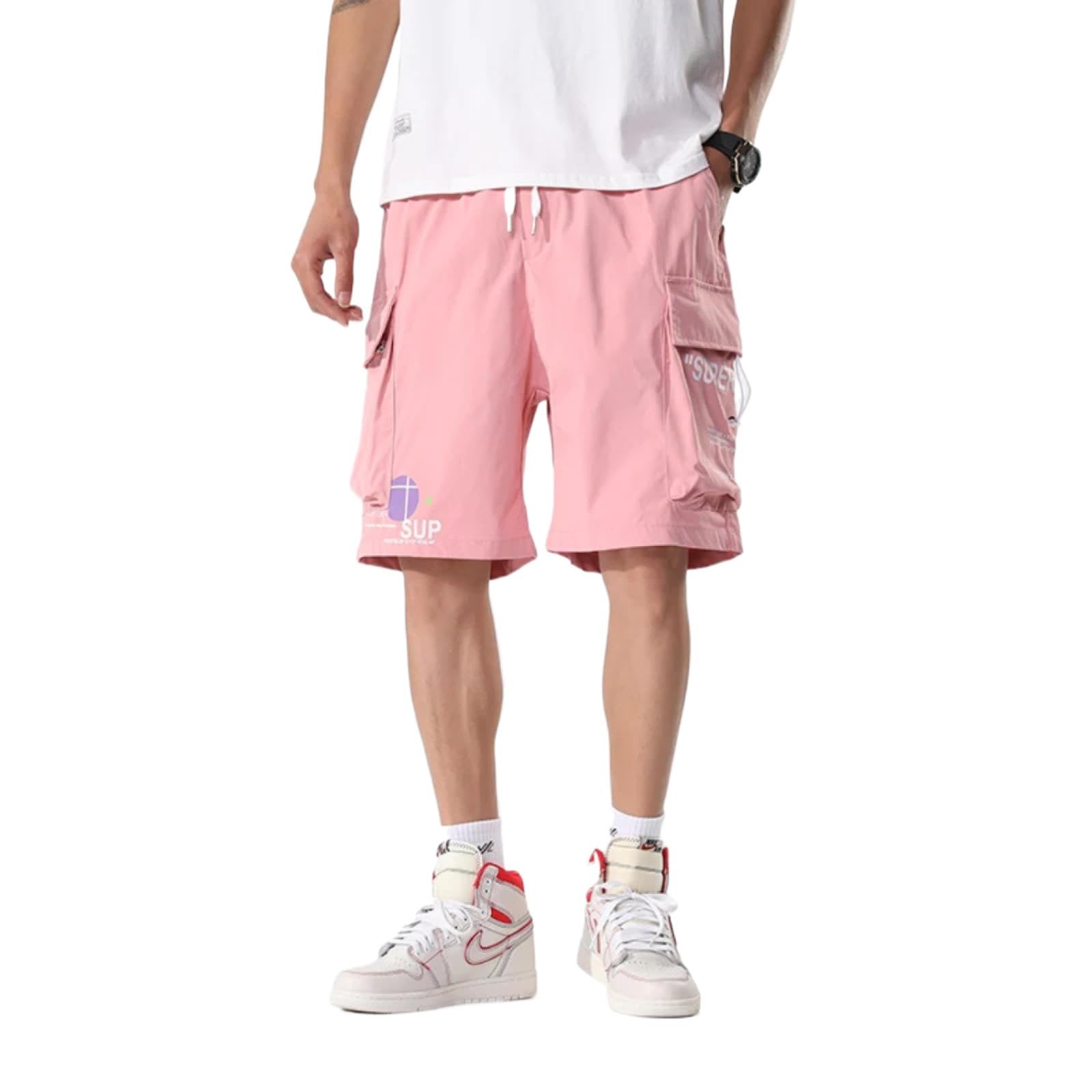 Pantaloncini Uomo Shorts Sportivi Tasche Pantaloncini Cargo da Uomo 5XL Rosa