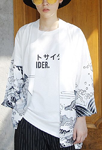 Men's Kimono Yukata Cardigan Casual Dragon Pattern Open Front Coat (Black, Large)