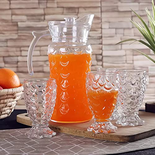 Image of Premium Water and Juice Glasses Set of 6 280ML and 1.6 Liter Water Jug 1 piece,TransparentGlass and Jug Set for Dining Table,Party,Gift Set,All pourpse use (7 piece) (MT-25)