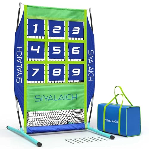Pitching & Hitting Net, Portable Baseball & Softball 9 Hole Target Net with Strike Zone,Easy and Quick Assembly and Disassembl,Most Suitable for Kids.