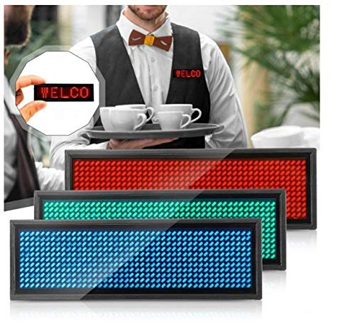 Image of QAWACHH Flashing LED Bluetooth Badge Digital Scrolling Message,Operated by Laptop /PC /Smartphone (RED)