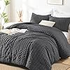 AveLom Seersucker King Comforter Set (104x90 inches), 3 Pieces - 100% Soft Washed Microfiber Lightweight Comforter with 2 Pillowcases, All Season Down Alternative Comforter Set for Bedding, Gray