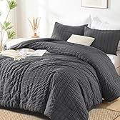 AveLom Seersucker King Comforter Set (104x90 inches), 3 Pieces - 100% Soft Washed Microfiber Lightweight Comforter with 2 Pillowcases, All Season Down Alternative Comforter Set for Bedding, Gray