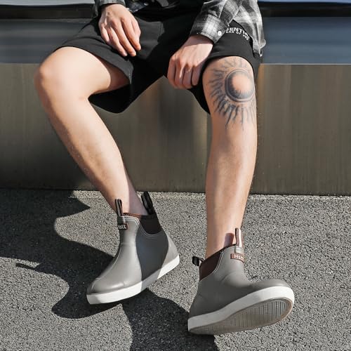 Men’s Deck Boots, Deck Shoes Waterproof Rain Boots, Saltwater Fishing Ankle Boots, Non-Slip Rubber Garden Muck Boots for Gardening Boating Camping Sailing Fishing3