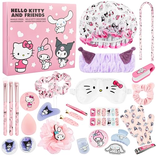 Get Trend Hello Kitty Sanrio Adventskalender 2025 mit Accessoires Beauty Produkte Weihnachtskalender Geschenke für Frauen & Teenager Mädchen (Rosa Hello Kitty)