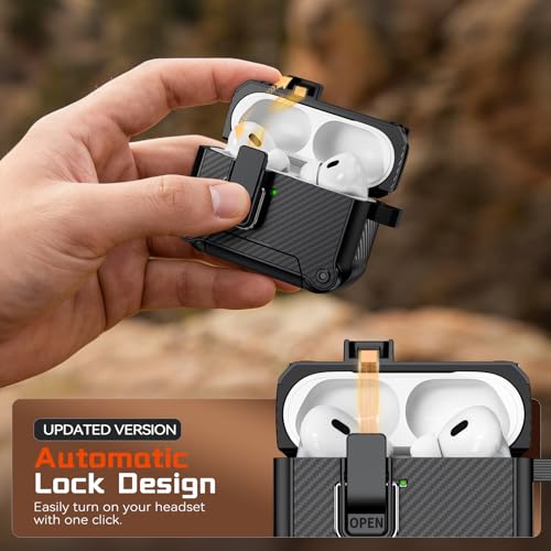 Image of Inesore for AirPods AirPods Pro 1st /2nd Case with Secure Lock (Black) | Phone Stand Design,Compatible with MagSafe,Automatic Snap Switch Secure Cover Carbon Fiber Texture with Cleaner Kit