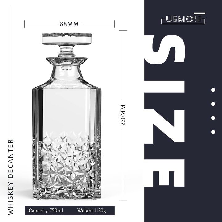 Crystal Whiskey Decanters, Lead-free Decanter with Glass Stopper, Vodka decanter for Wine, Bourbon, Brandy, Liquor, Juice, Water, Mouthwash(Diamond)