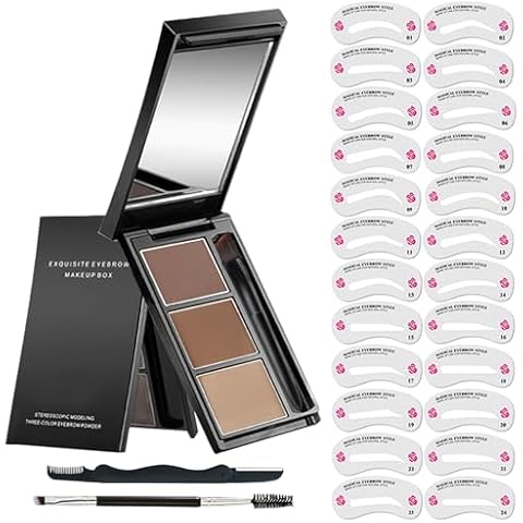 LZXLUKGIR Eyebrow Powder Kit,3 Colors Eye Brow Powder for Women Eyebrow Makeup,Professional Dark and Light Brown Eyebrow Filler with Mirror,Brush Razor and Eyebrow Stamp Stencil (Set 02) Cover