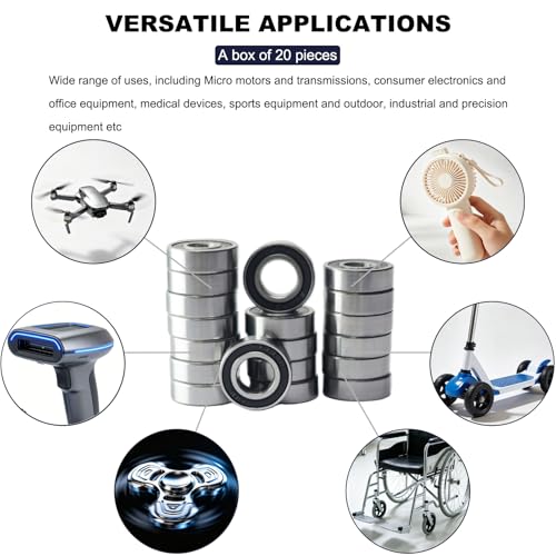 Image of 20 PCS 688-RS Double Shielded Ball Bearings 8x16x5 mm, High Speed Chrome Steel, Pre-Lubricated for Smooth RPM Performance