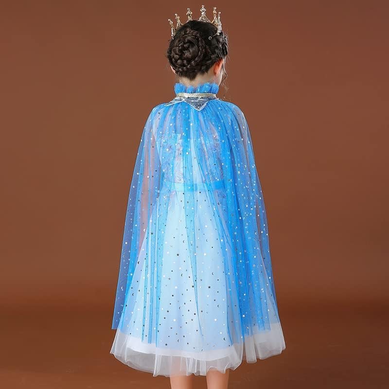 Image of Princess Cape for Girls - Colorful Sequin Cloak with Crown and Wand for Birthday, Halloween, Fancy Dress & Carnival