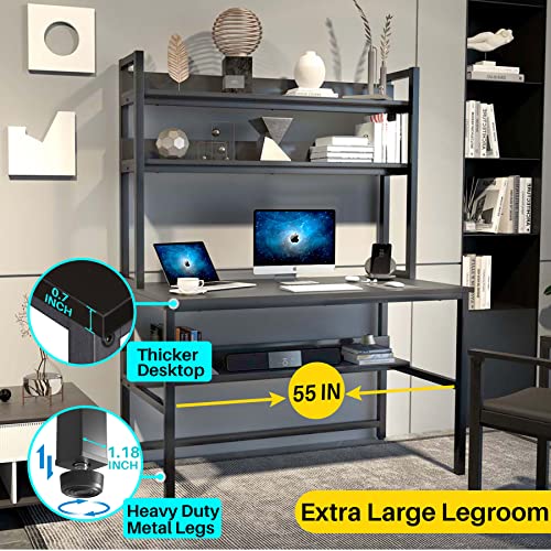 Image of Aquzee Desk with Hutch, Computer Desk with Shelves, 55 Inch