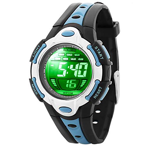 Preisvergleich Produktbild AIKURIO Kinder Digital Uhr 50M Wasserdicht mit 8 LED-Leuchten und Silikon Armband AKR006